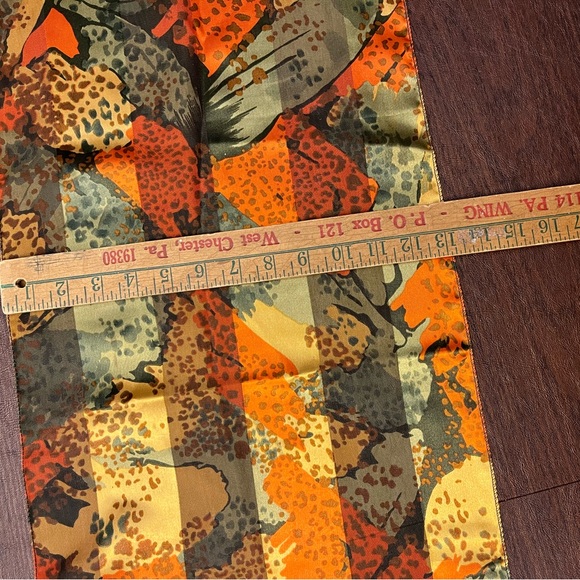 Orange Scarf 13x58 long Orange, Green, Yellow believe to be polyester preowned - Picture 5 of 6
